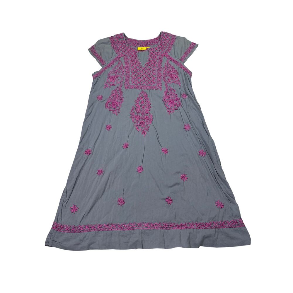 Roller Rabbit Faith sleeveless gray dress, purple embroidery. Size S. boho